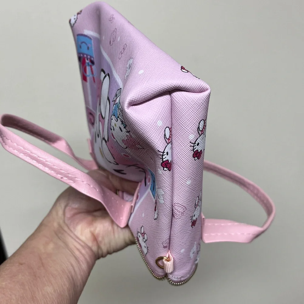 Hello Kitty Pink Kids Tote Bag, NWT, 9x6.5x1”, remov crossbody strap, PU leather